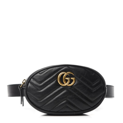 Gucci Calfskin Matelasse GG Marmont Belt Bag 85 34 Black 1 of 15