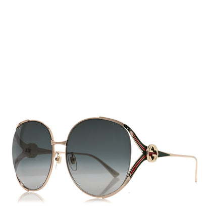 Gucci Metal Oversized Round Frame GG0225S Sunglasses Gold 1 of 7