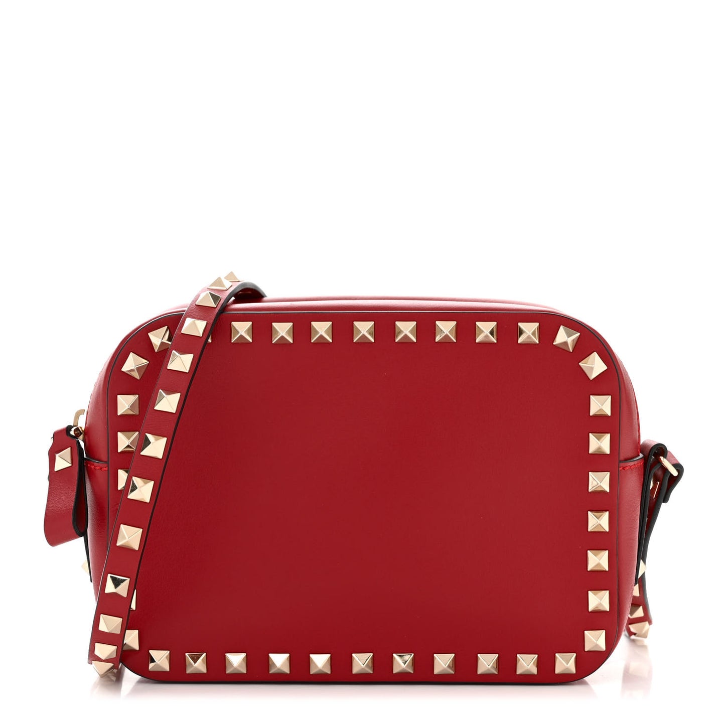 Calfskin Rockstud Camera Crossbody Bag Rubino