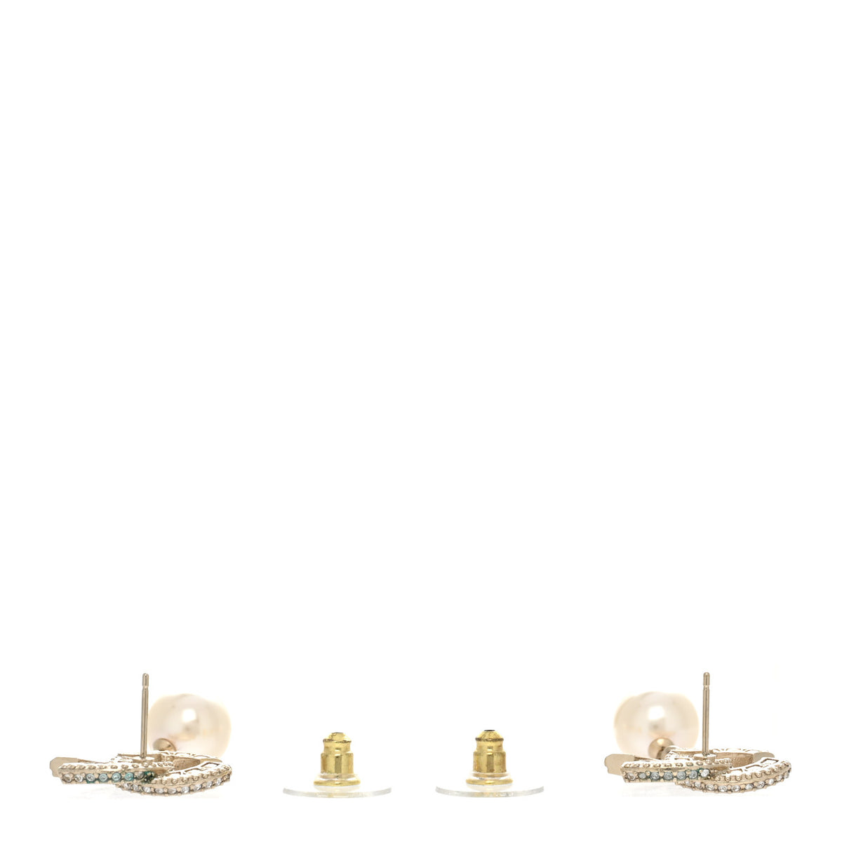 Chanel Crystal Timeless CC Pearl Drop Earrings Light Gold 3 of 5