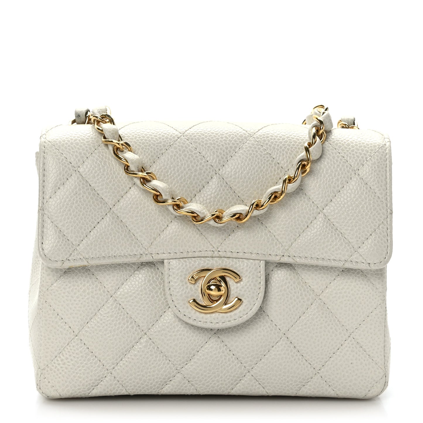 Caviar Quilted Mini Square Flap White
