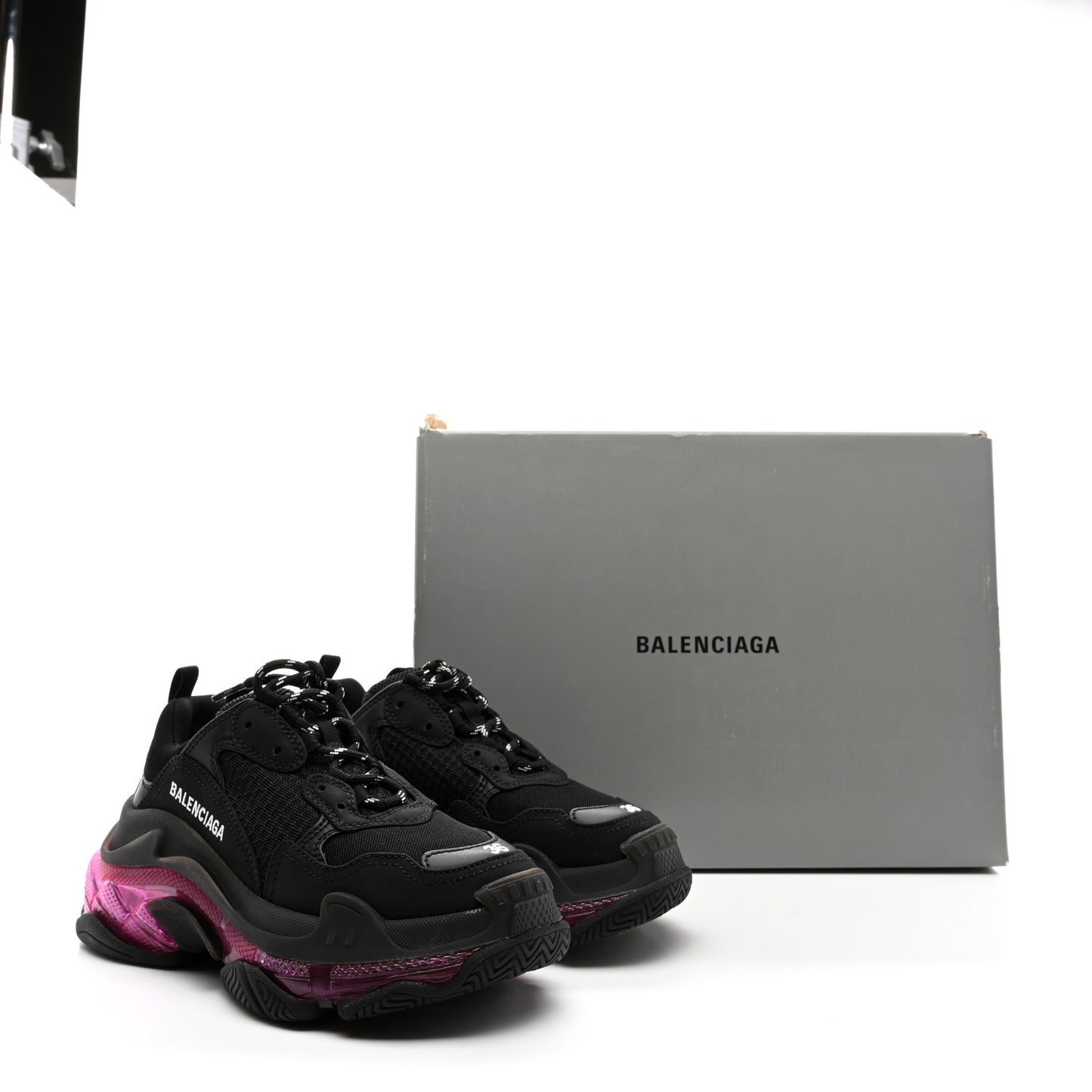 Fabric Mesh Clear Sole Womens Triple S Sneakers 36 Black Pink Neon