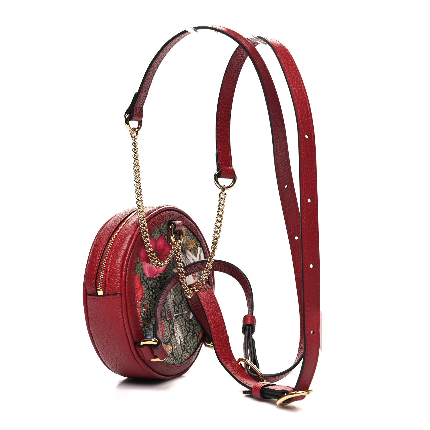 Gucci GG Supreme Monogram Web Flora Mini Ophidia Round Backpack Red 3 of 10