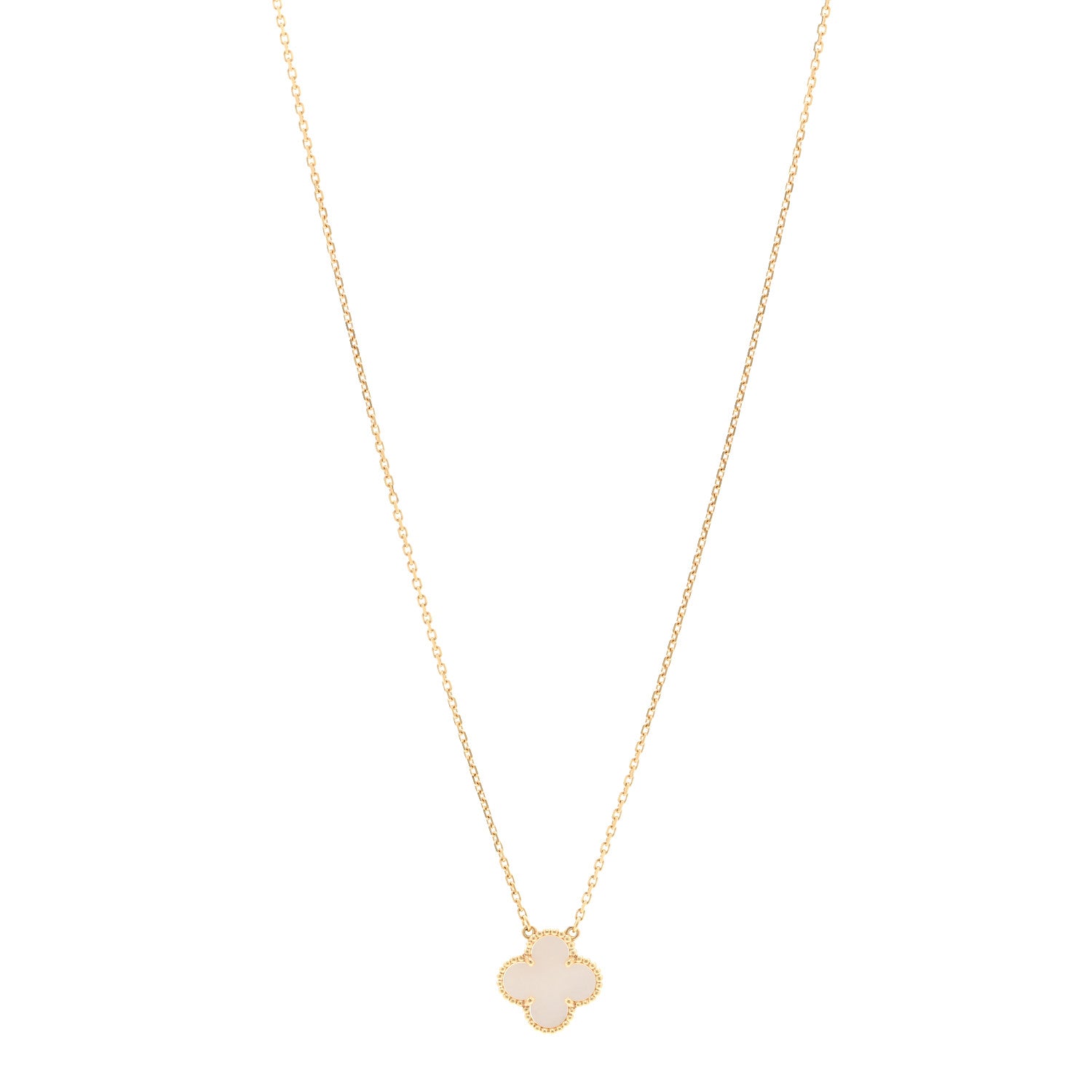 Van Cleef & Arpels 18K Yellow Gold Mother of Pearl Vintage Alhambra Pendant Necklace 1 of 6