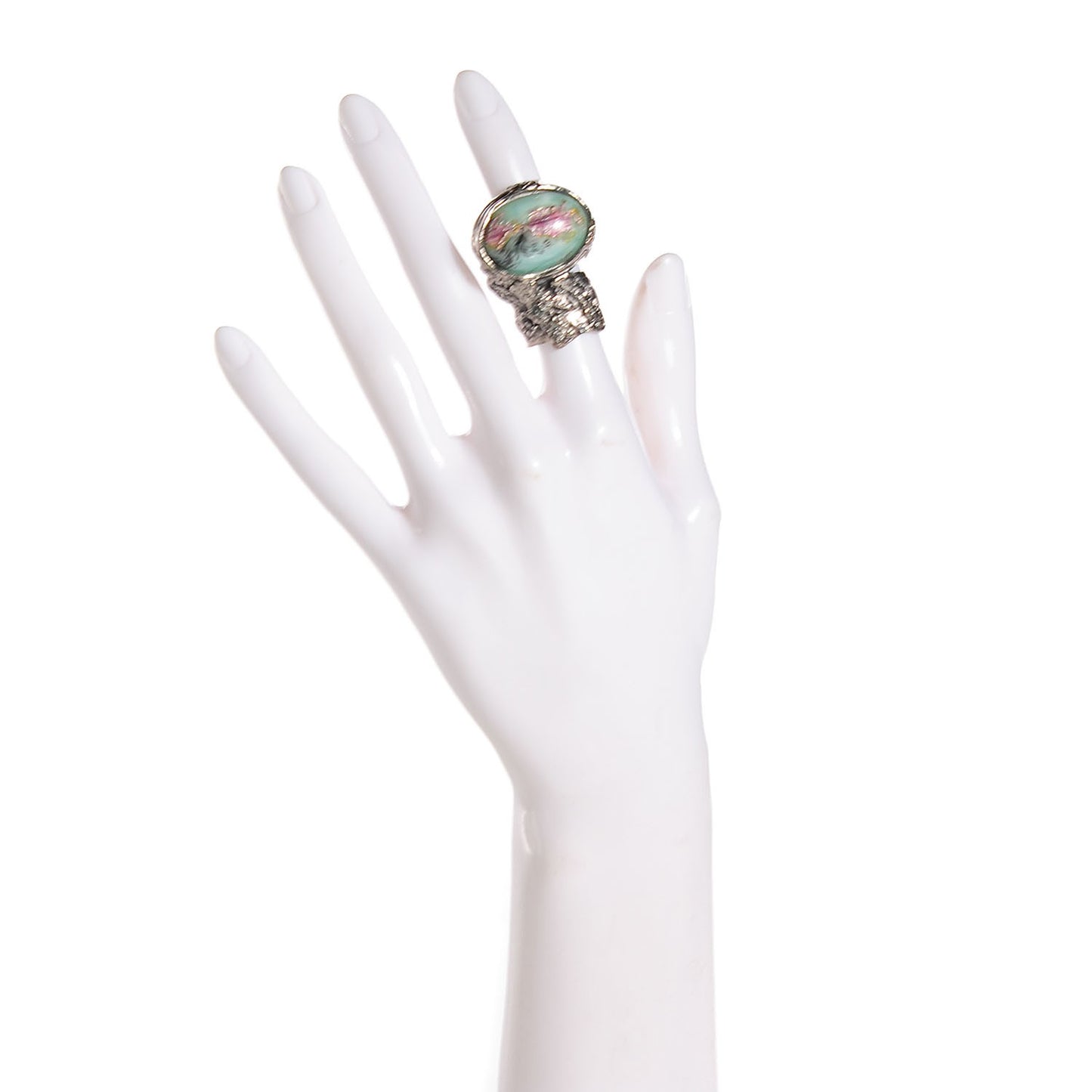 Glass Cabochon Arty Ovale Ring 5 Silver