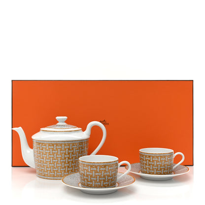 Hermes Porcelain 24 Gold Mosaique Teapot Cup Set Gold 13 of 13