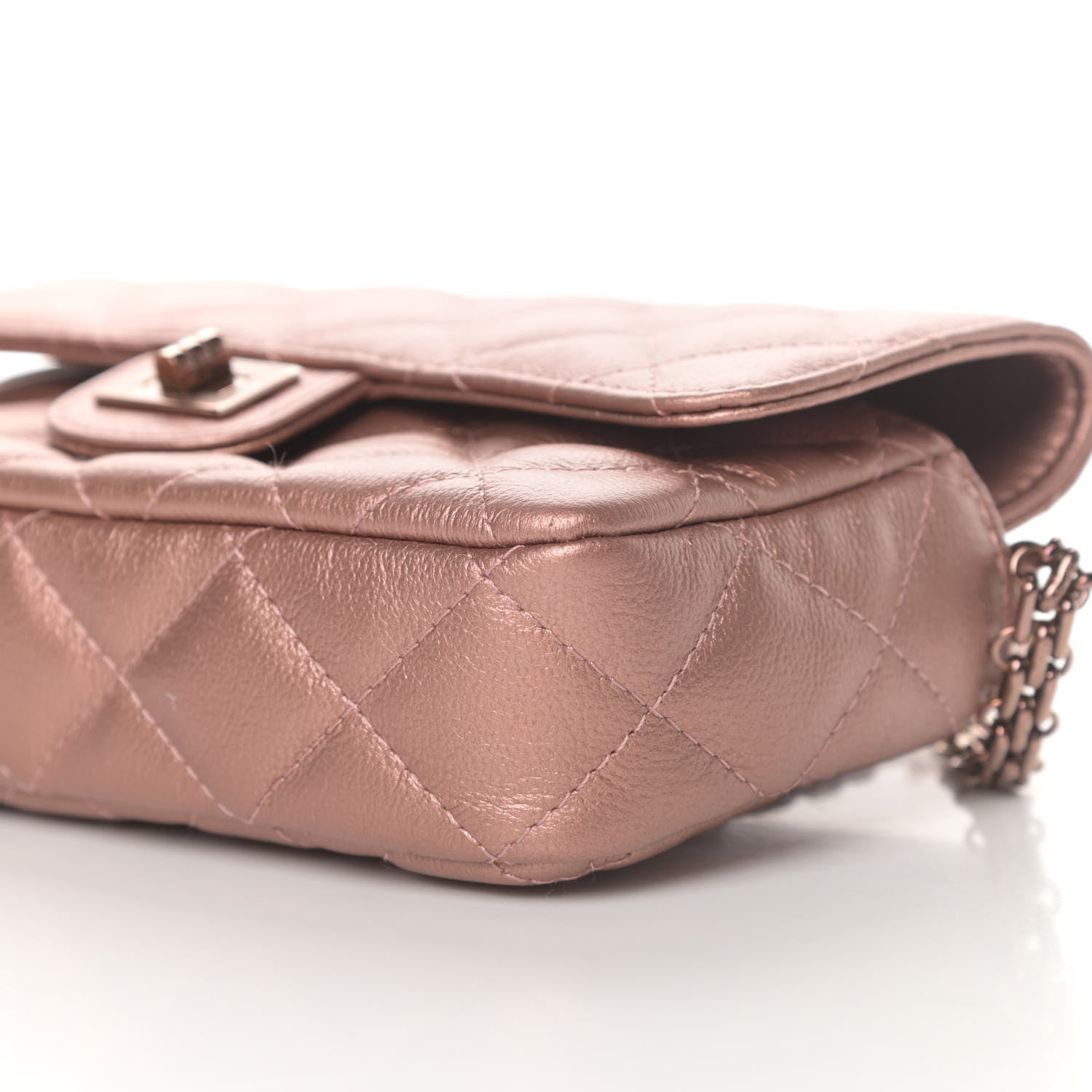 Chanel Metallic Grained Calfskin Quilted 2.55 Reissue Phone Holder With Chain Copper 12 of 13