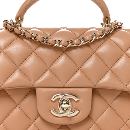 Chanel Lambskin Quilted Mini Top Handle Rectangular Flap Dark Beige 15 of 21