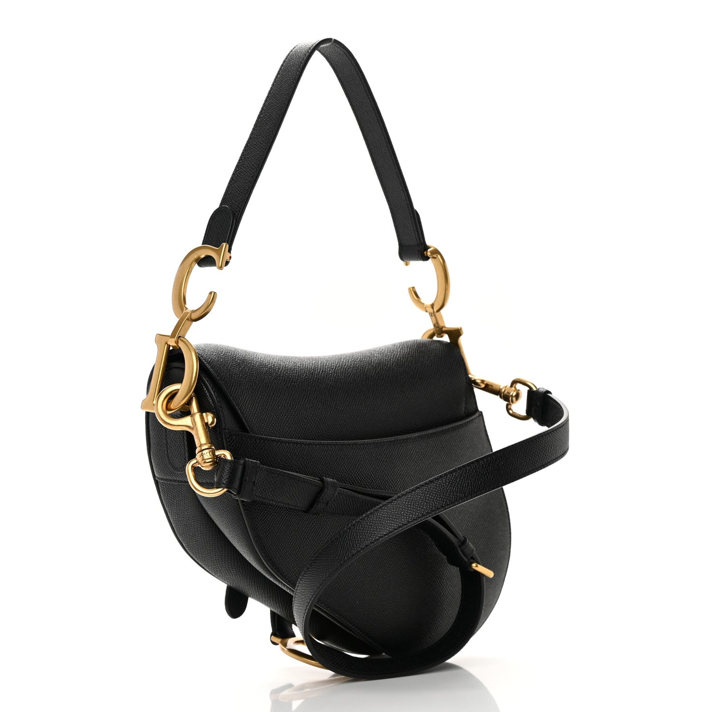 Grained Calfskin Saddle Bag With Strap Black