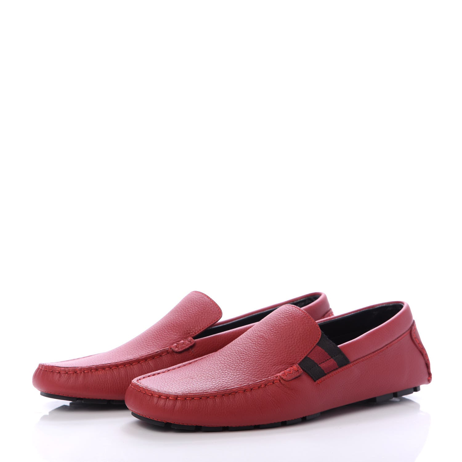 Gucci Calfskin Web Mens Driver Loafers 8.5 Red 3 of 6