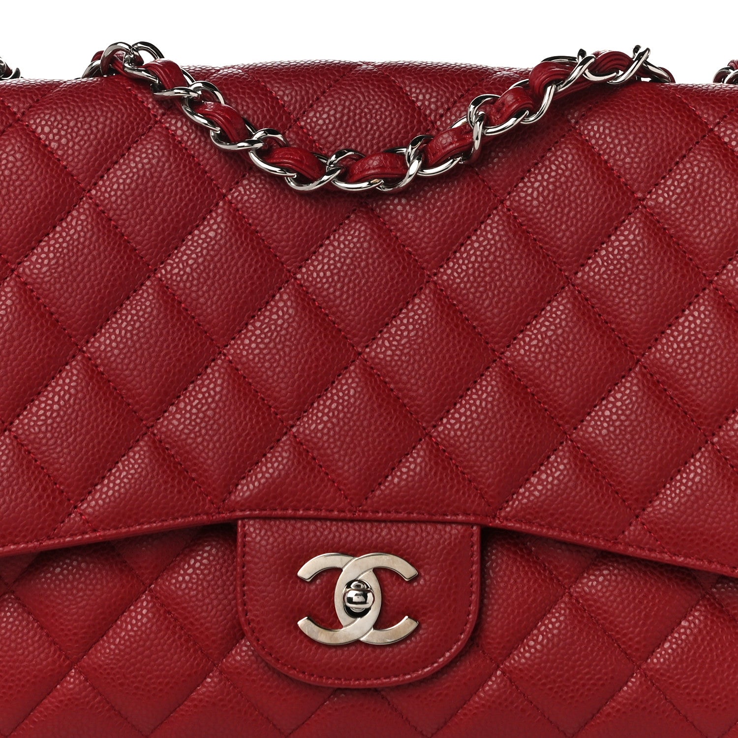 Chanel Caviar Quilted Jumbo Single Flap Red 8 of 10