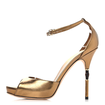 Gucci Metallic Calfskin Open Toe Ankle Strap Pumps 38.5 Oro Rutenio 1 of 11