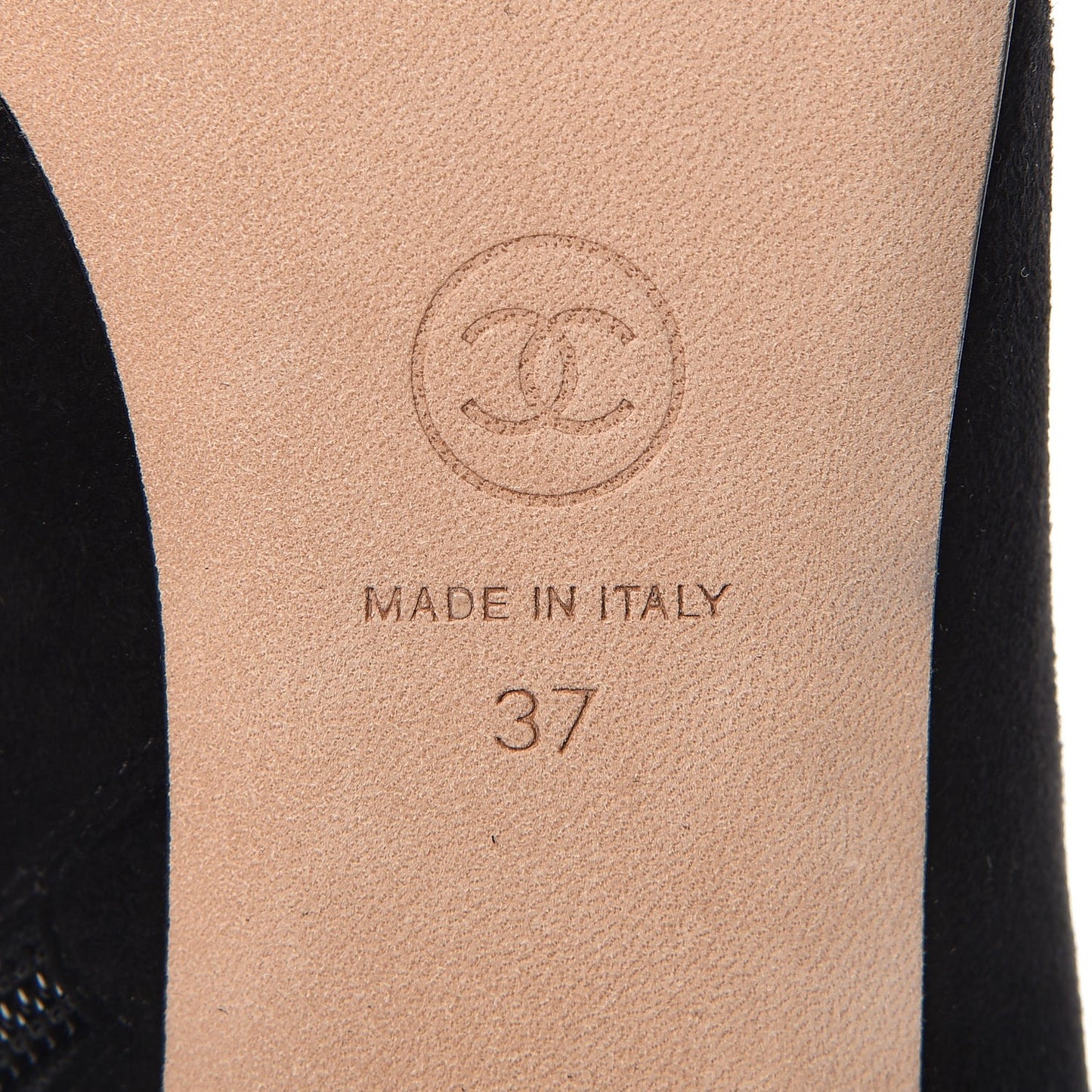 Suede Grosgrain Pearl CC Cap Toe High Boots 37 Black