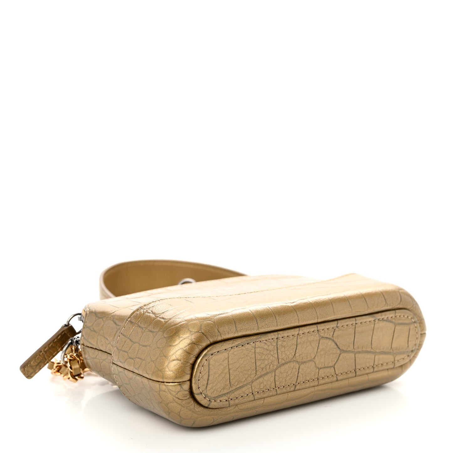 Metallic Calfskin Crocodile Embossed Small Gabrielle Clutch With Chain Gold