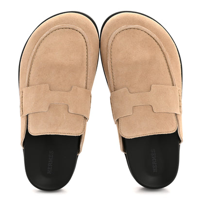 Hermes Suede Calfskin Womens Go Mules 38.5 Beige Argile 2 of 10