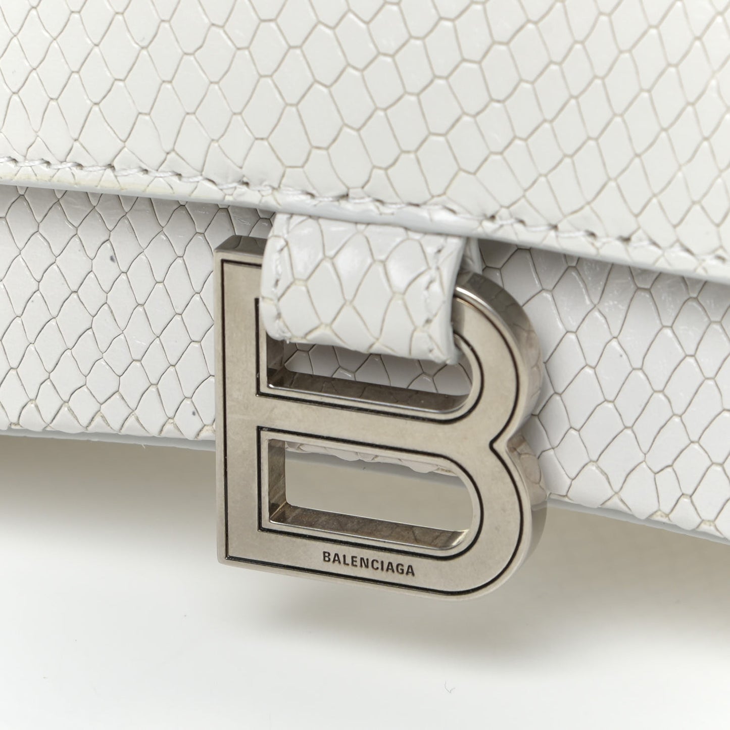 Calfskin Snake Embossed Small Hourglass Top Handle Bag White