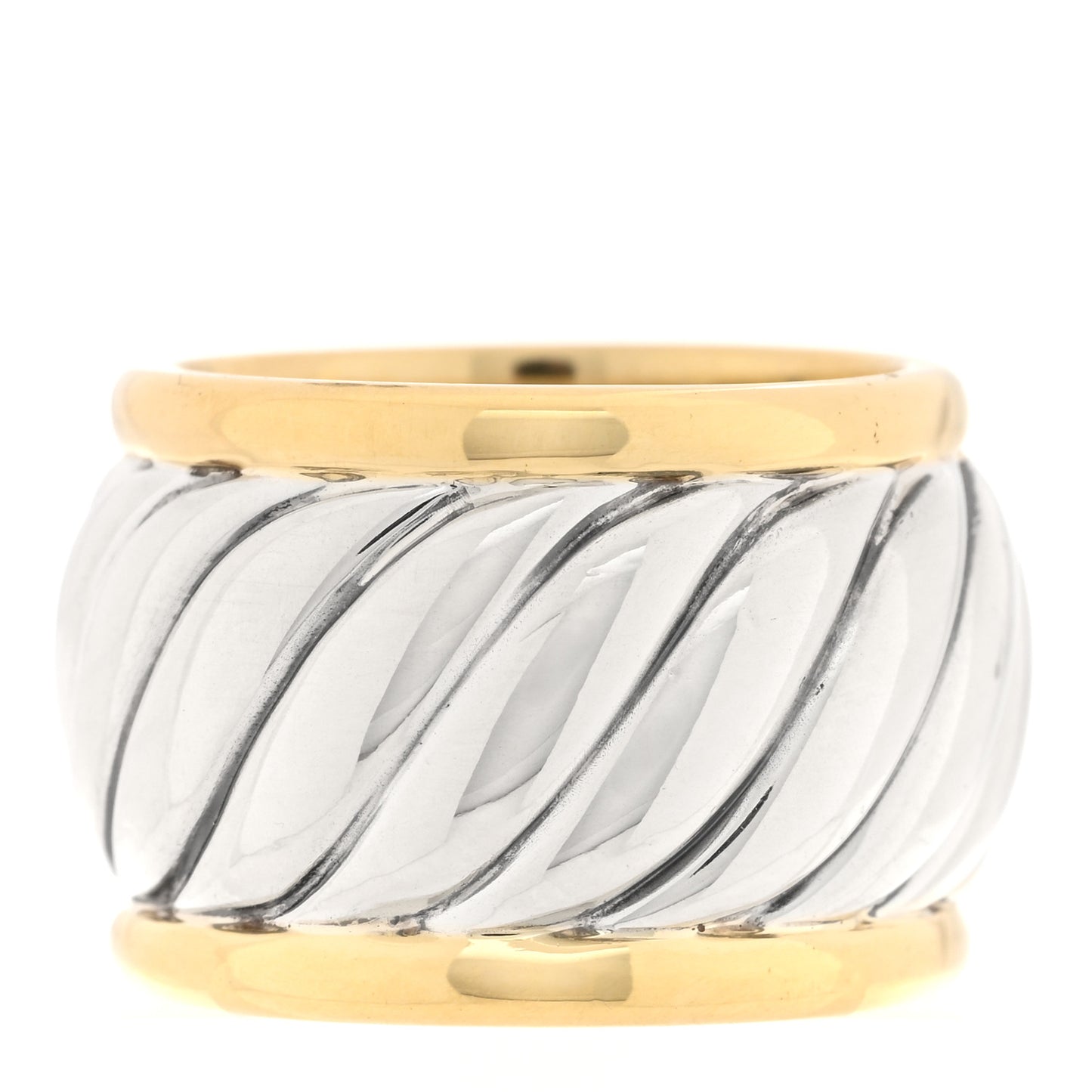 Sterling Silver 18K Yellow Gold Cable Cigar Band Ring 55 7.25