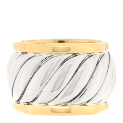 David Yurman Sterling Silver 18K Yellow Gold Cable Cigar Band Ring 55 7.25 3 of 4