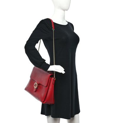 Gucci Dollar Calfskin Medium Interlocking G Top Handle Shoulder Bag Red 2 of 10