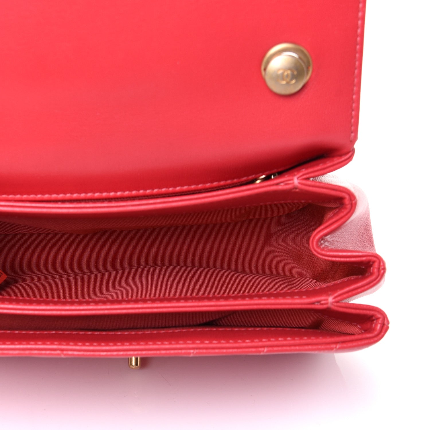 Chanel Lambskin Chevron Quilted Gold Top Handle Flap Bag Red 4 of 5
