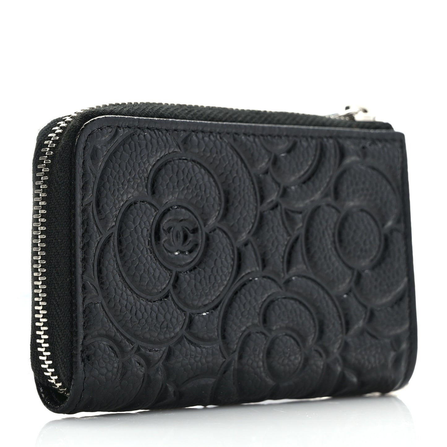 Caviar Camellia Embossed Key Holder Case Black