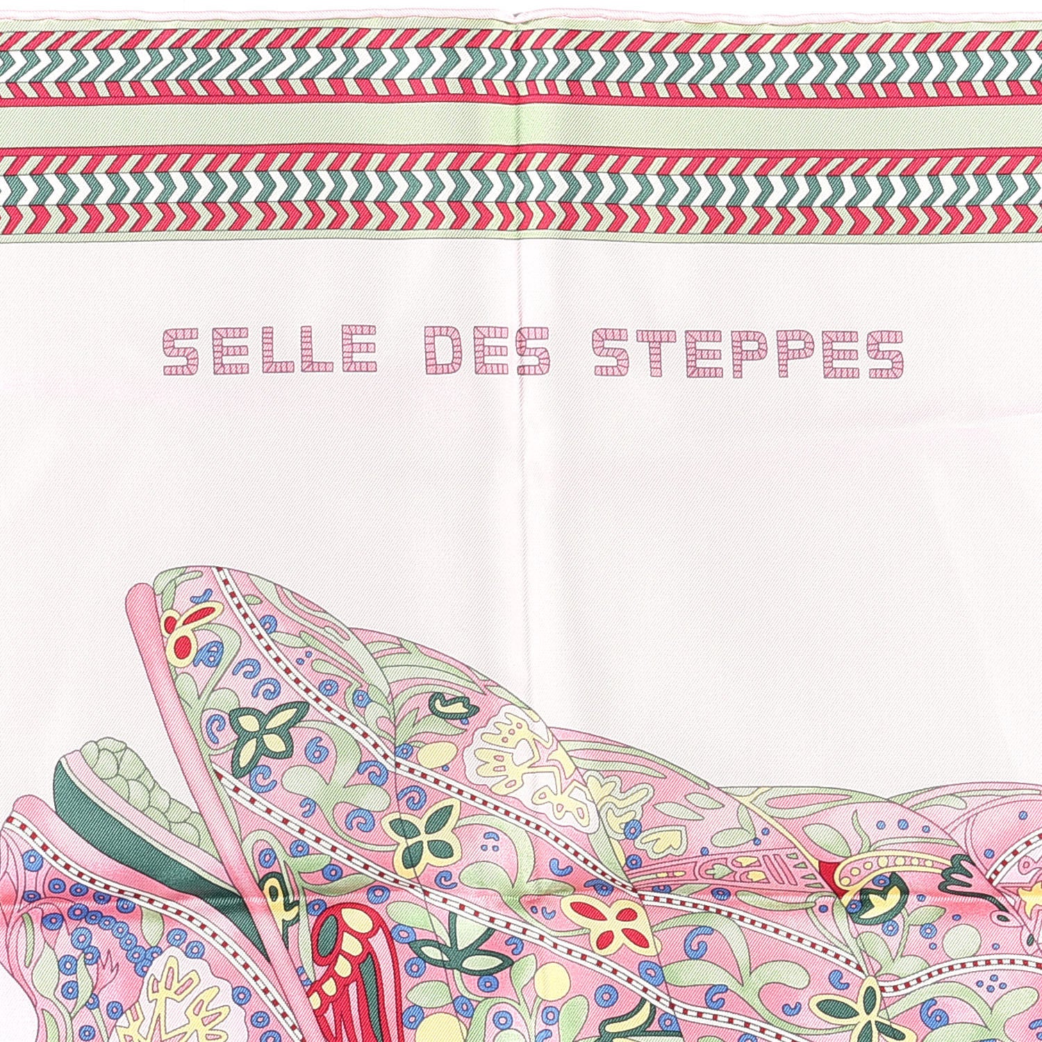 Hermes Silk Selle Des Steppes Scarf 90 Rose Pale Bleu Jean 4 of 8