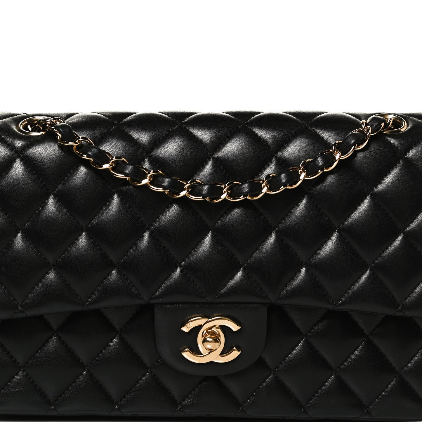 Lambskin Quilted Medium Double Flap Black