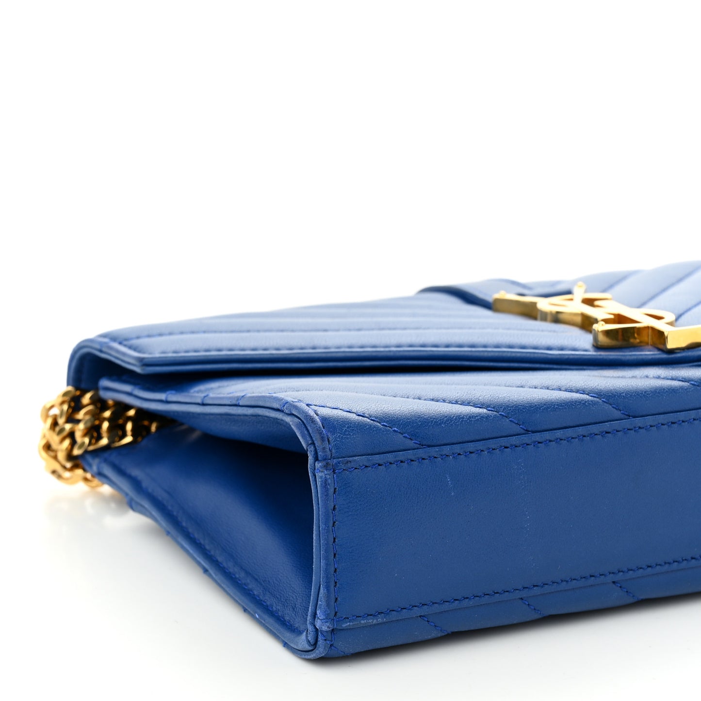 SAINT LAURENT Lambskin Matelasse Chevron Small Monogram Satchel Royal Blue