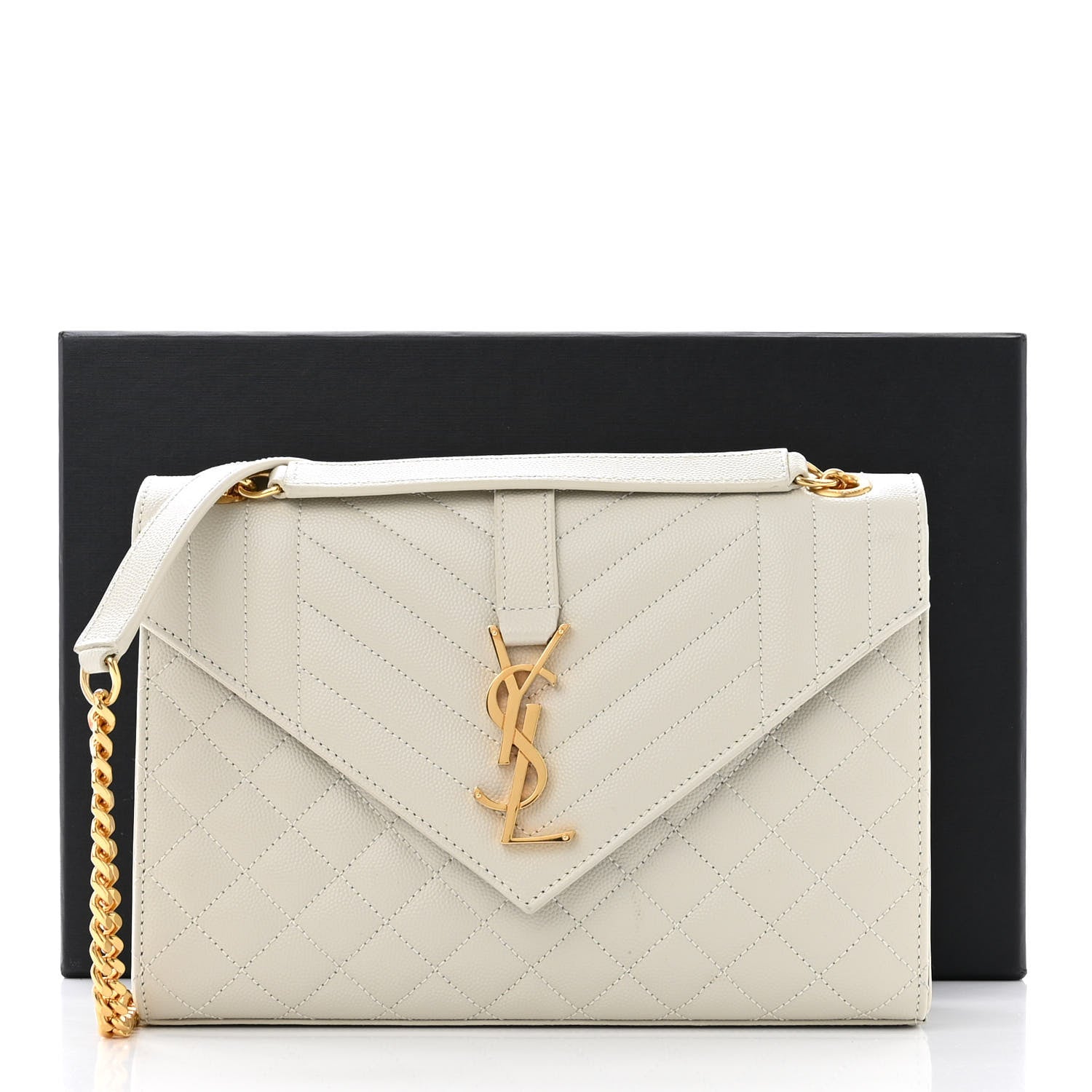 Saint Laurent Grain De Poudre Textured Mixed Matelasse Medium Triquilt Monogram Satchel White 12 of 12
