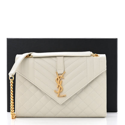 Saint Laurent Grain De Poudre Textured Mixed Matelasse Medium Triquilt Monogram Satchel White 12 of 12