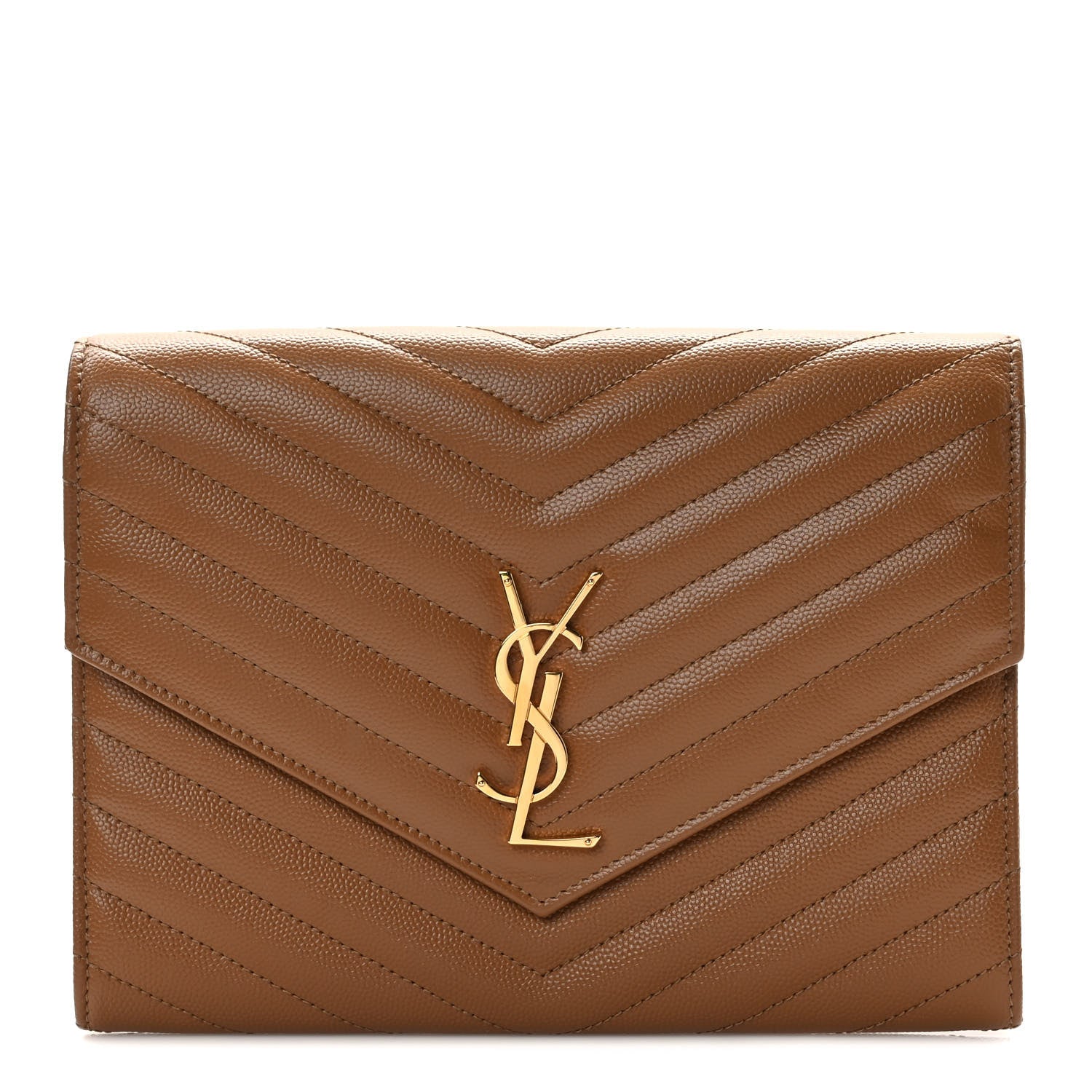 Saint Laurent Grain De Poudre Matelasse Chevron Monogram Cassandre Flap Pouch Natural Dark 1 of 6