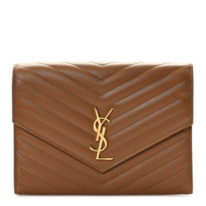 Saint Laurent Grain De Poudre Matelasse Chevron Monogram Cassandre Flap Pouch Natural Dark 1 of 6