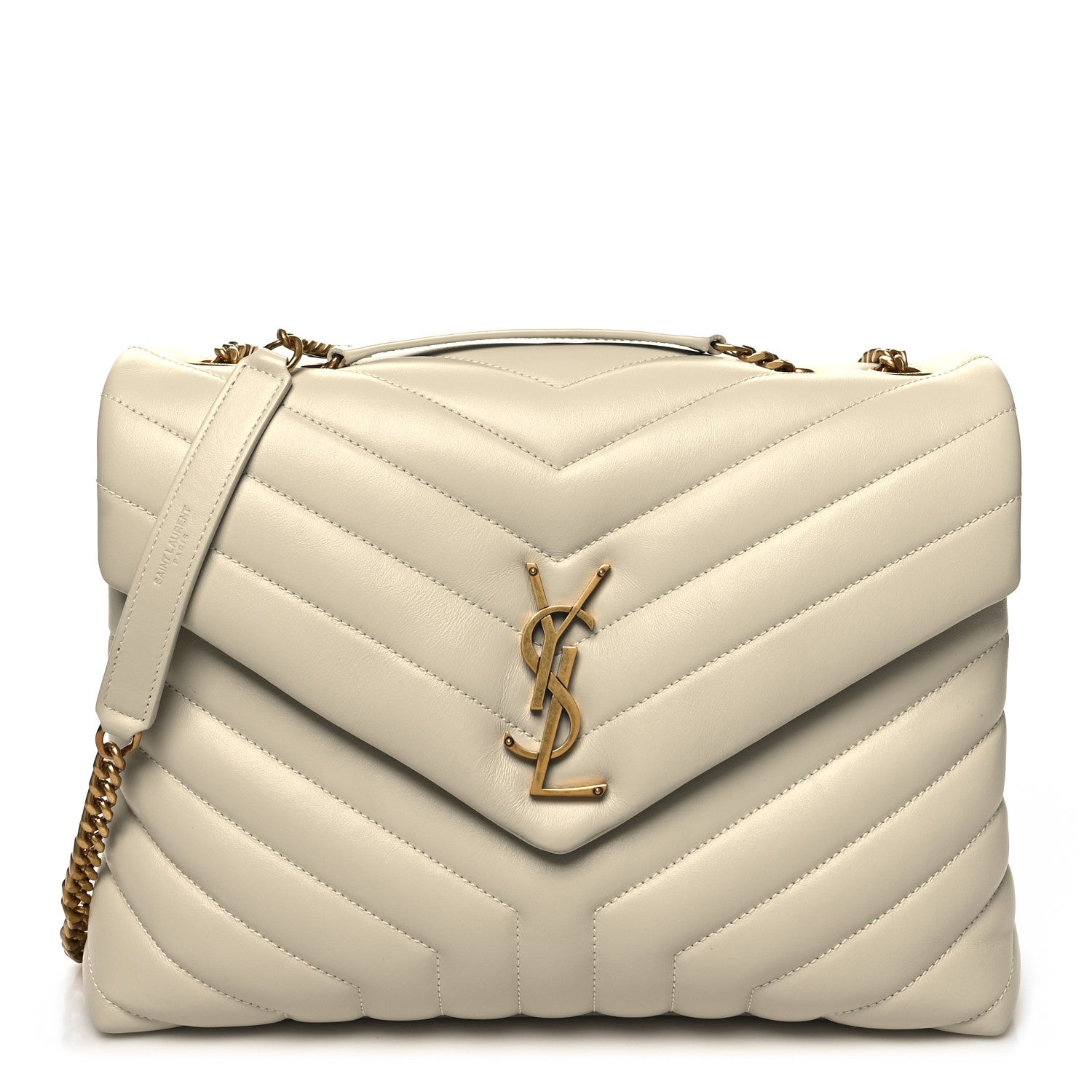 Saint Laurent Calfskin Y Quilted Monogram Medium Loulou Chain Satchel Crema Soft 1 of 12