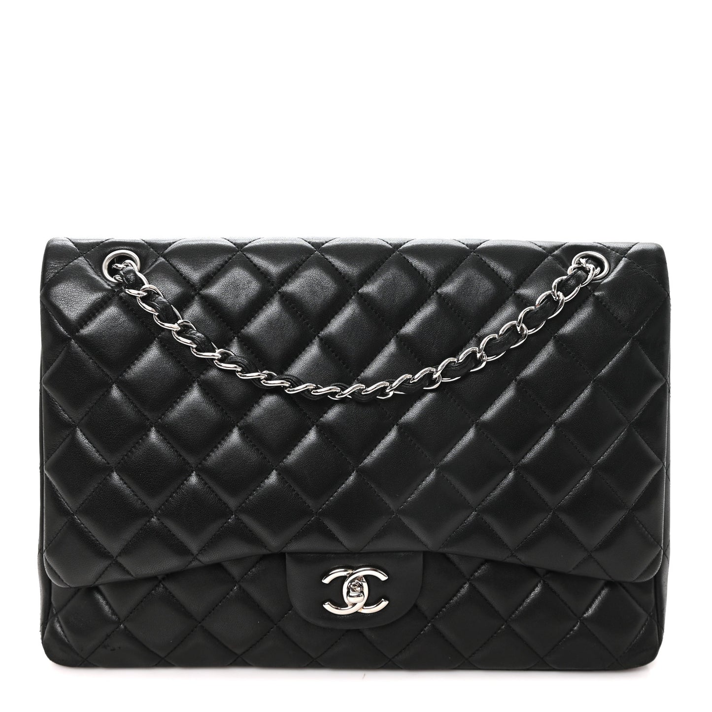 Lambskin Quilted Maxi Single Flap Black