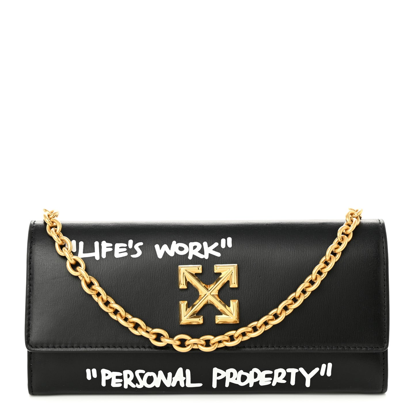 Calfskin Jitney Quote Flap Wallet On Chain Black