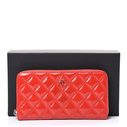 Chanel Patent Quilted Double Stitched Zip Around Wallet Red 11 of 11