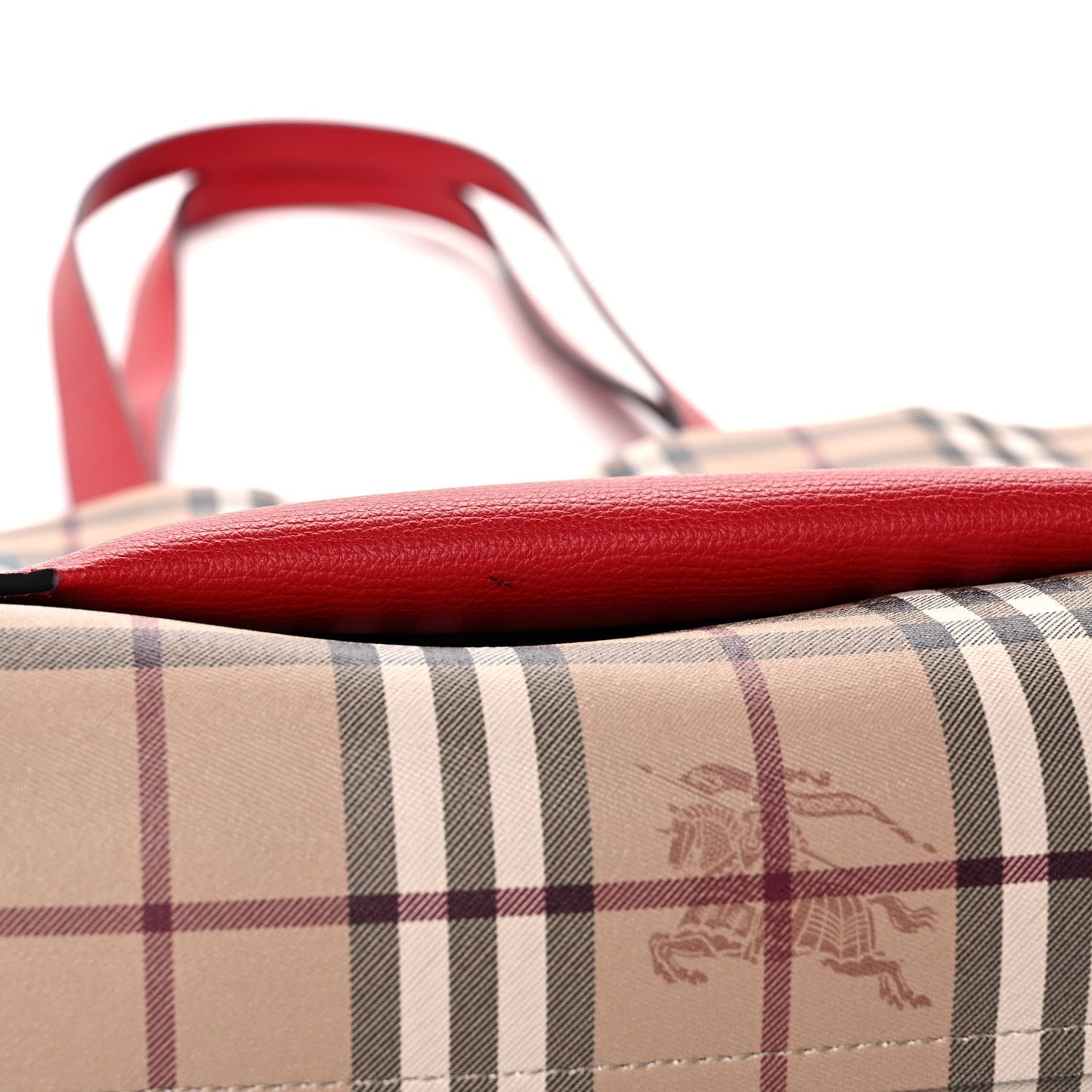 Grainy Calfskin Haymarket Check Small Reversible Tote Red