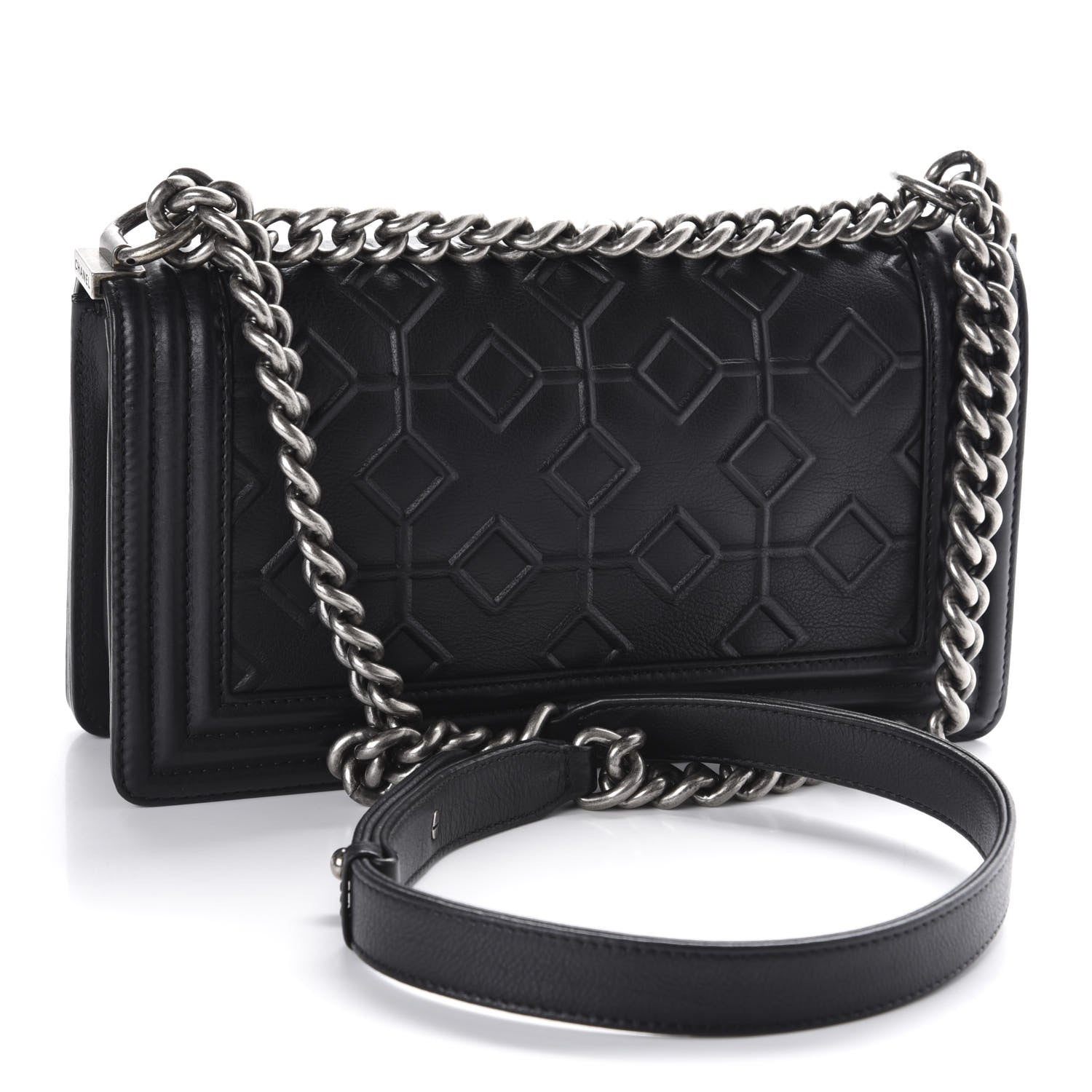 Chanel Calfskin Crystal Embossed Medium Boy Flap Black 3 of 11