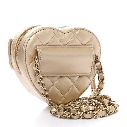 Chanel Metallic Lambskin Quilted CC In Love Heart Waist Belt Bag With Chain Gold 3 of 11