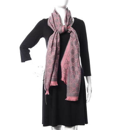 Gucci Wool Jacquard GG Monogram Sten Fringe Scarf Graphite Pink 2 of 5