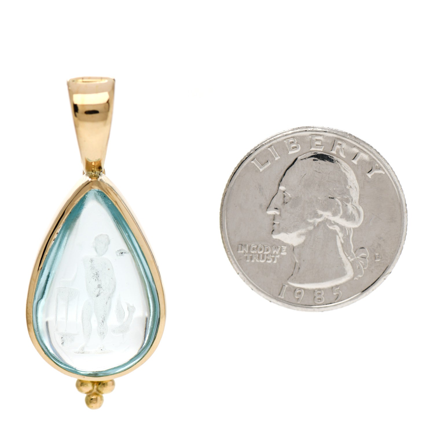 Elizabeth Locke 18K Yellow Gold Venetian Glass Intaglio Teardrop Pendant Aqua 2 of 4