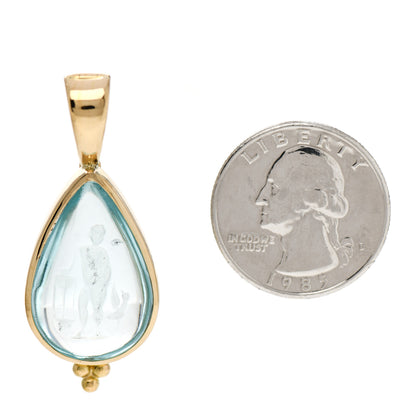 Elizabeth Locke 18K Yellow Gold Venetian Glass Intaglio Teardrop Pendant Aqua 2 of 4