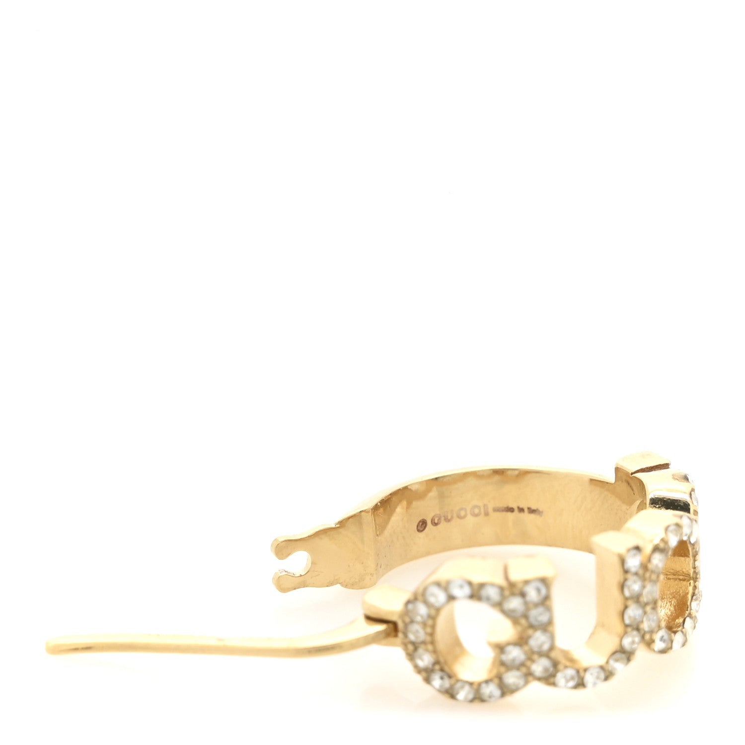 Gucci Metal Crystal Logo Hoop Earrings Gold 4 of 4