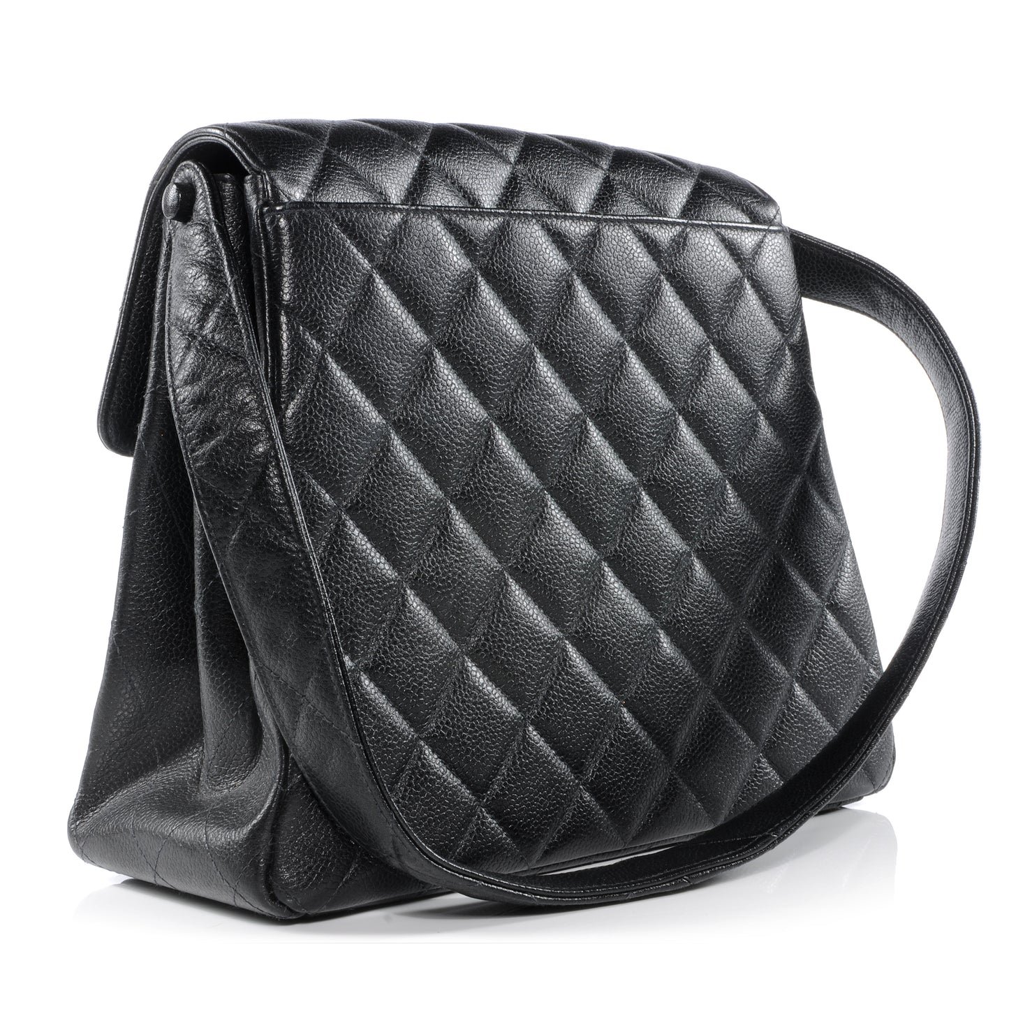 Caviar Quilted Flap Shoulder Bag Black