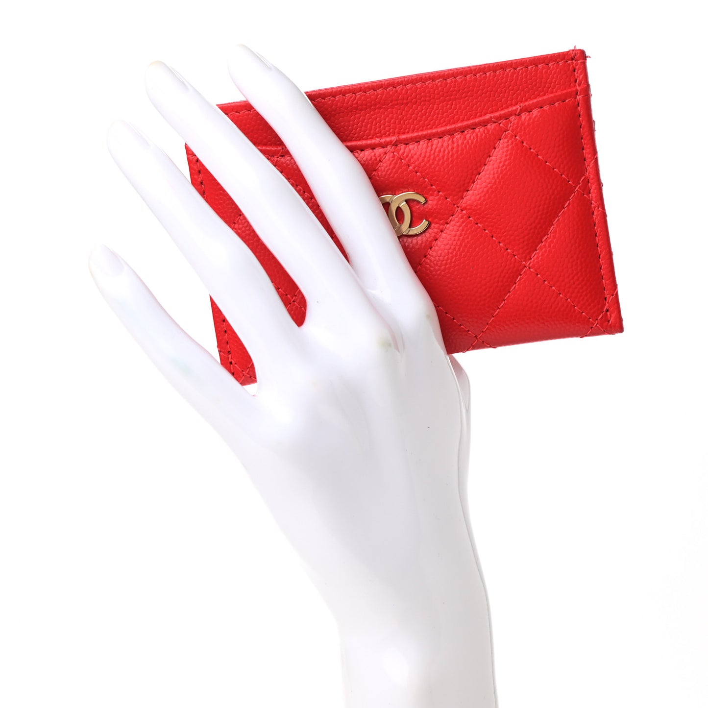 Caviar Quilted Card Holder Red