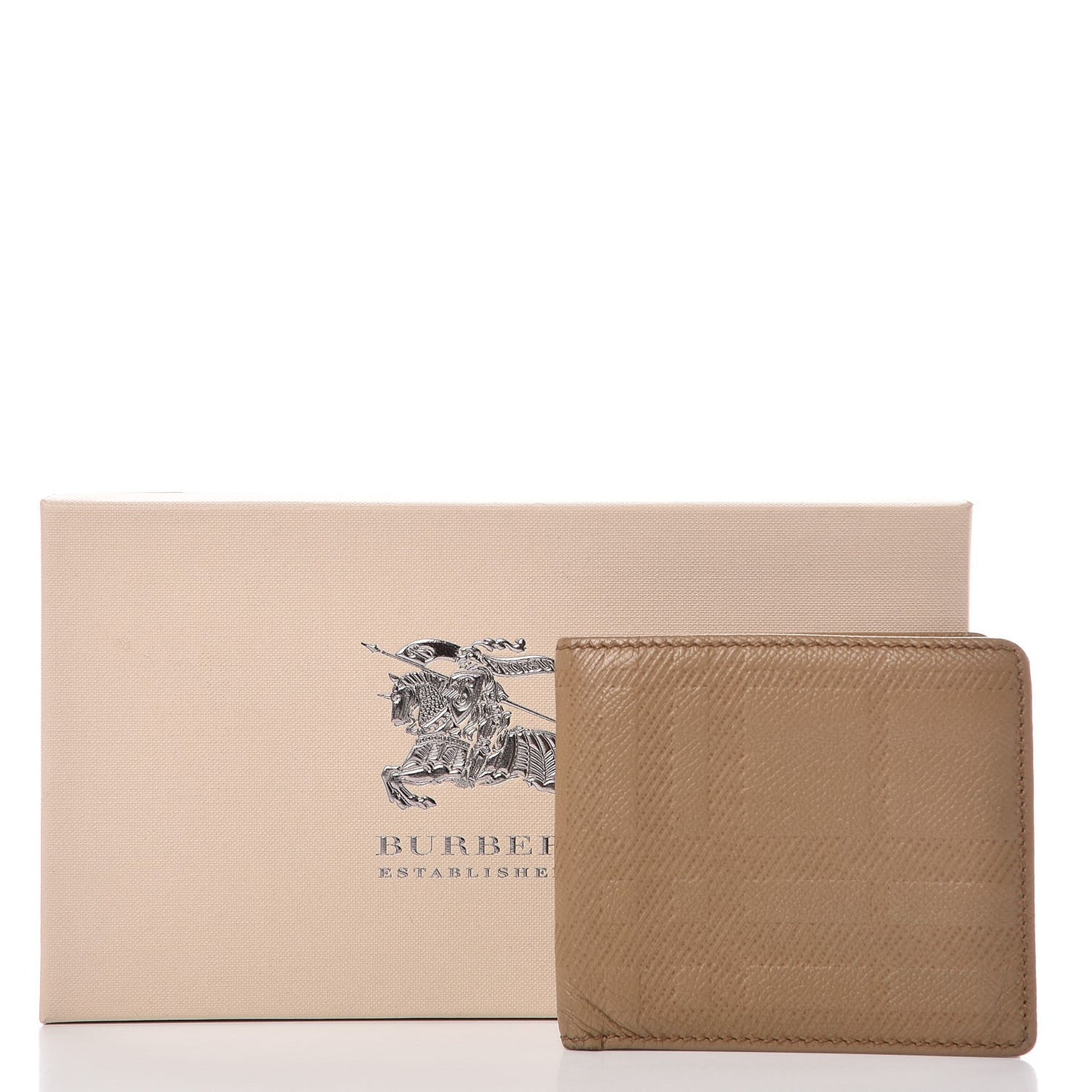 London Grainy Check Embossed Billfold Wallet Camel