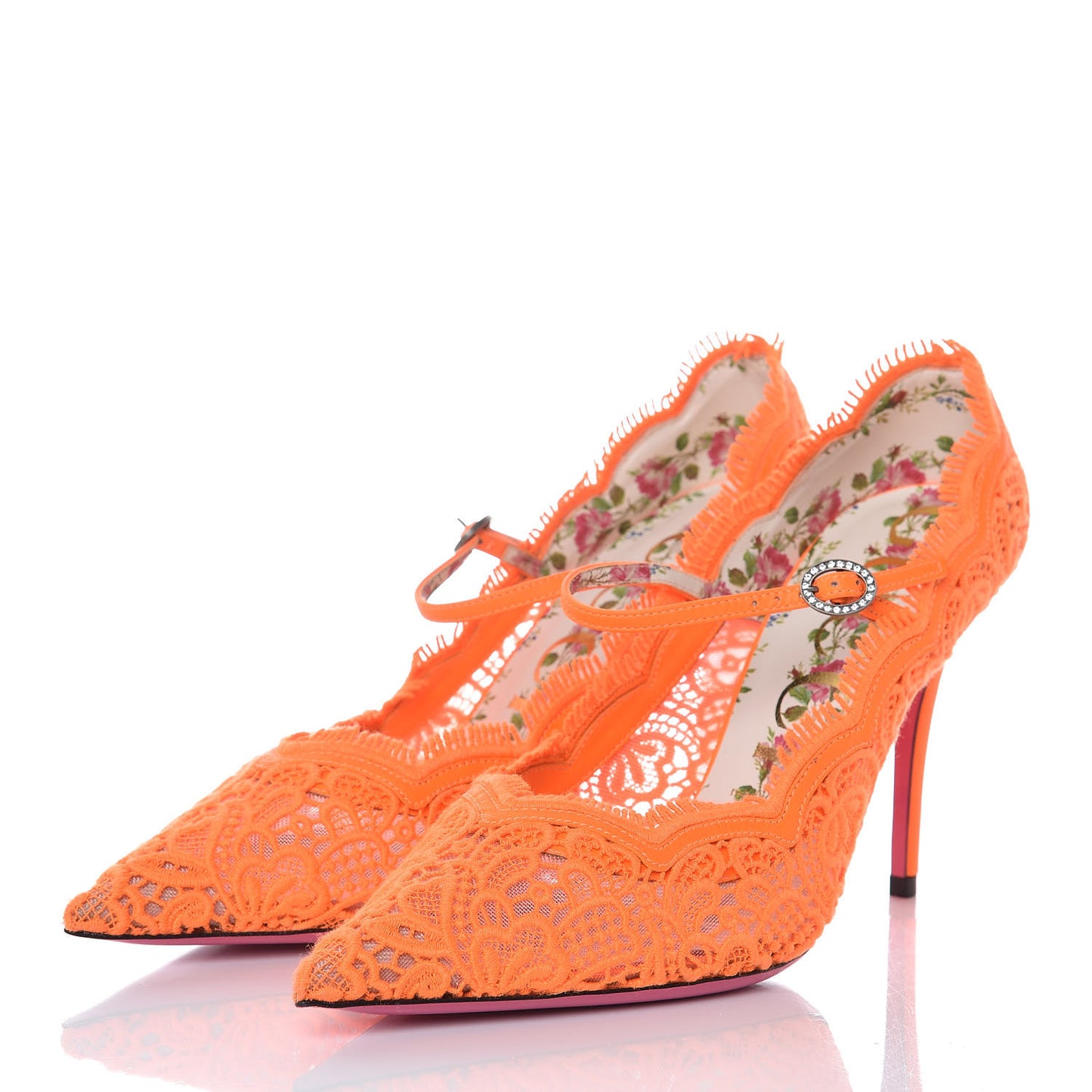 Lace Pizzo Venice Pumps 39.5 Orange Fluo Mystic White
