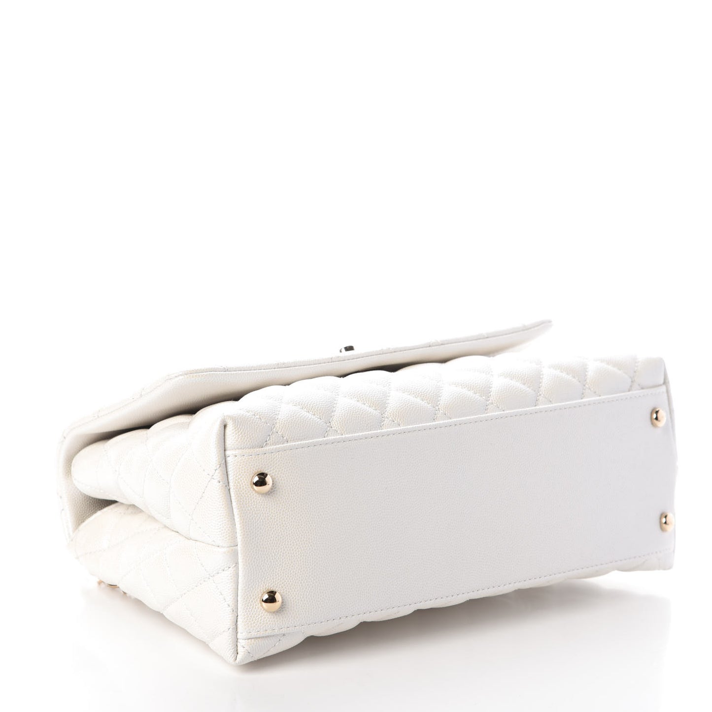 Iridescent Caviar Quilted Small Coco Handle Flap White