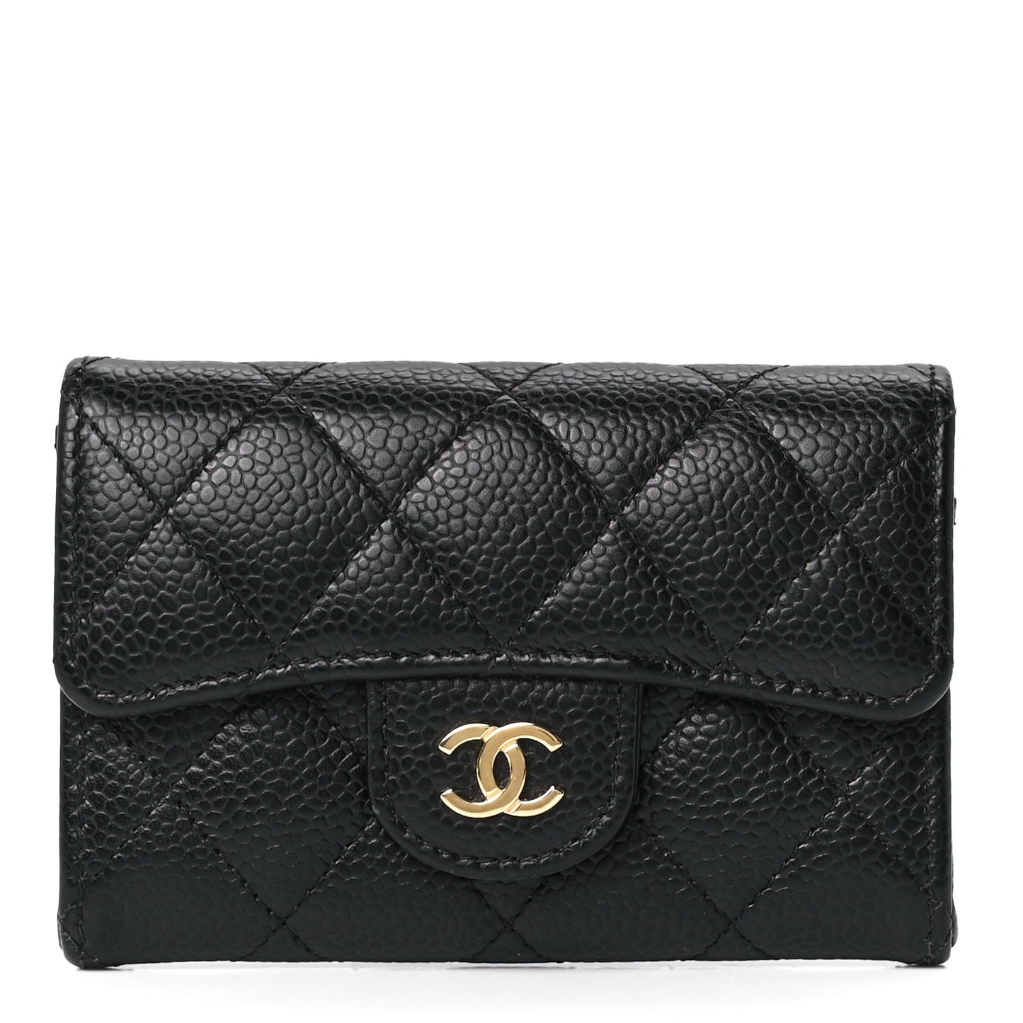 Caviar Quilted Flap Card Holder Wallet Black