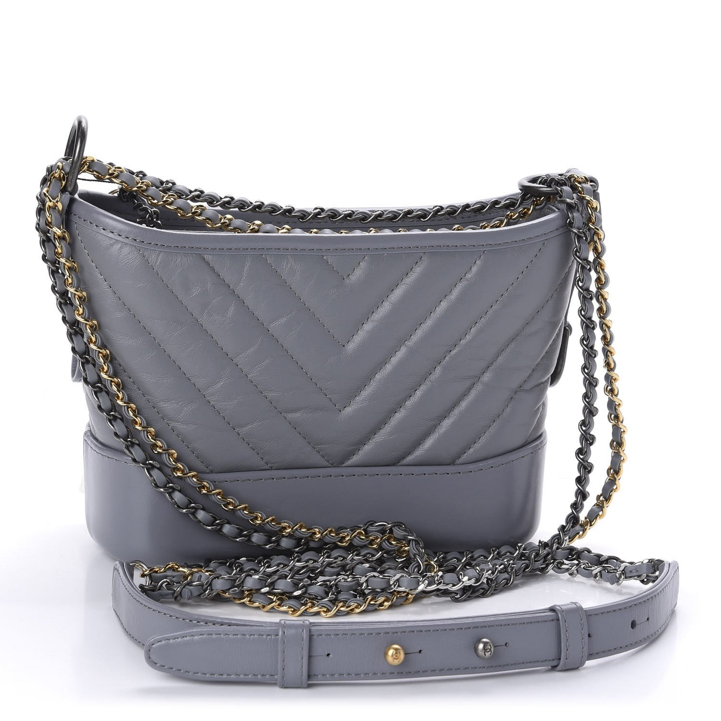 Aged Calfskin Chevron Quilted Small Gabrielle Hobo Grey